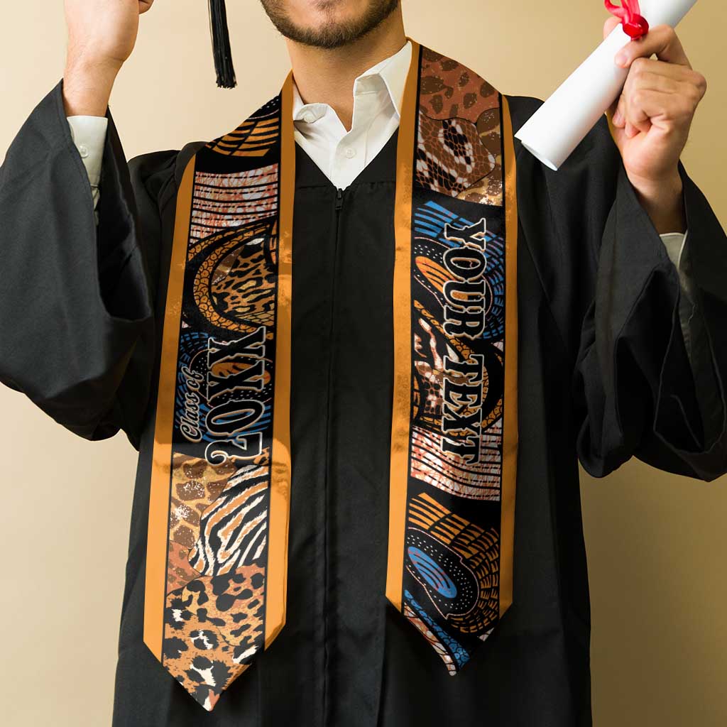 Custom African Ankara Motifs Mixed Animal Skins Graduation Stole