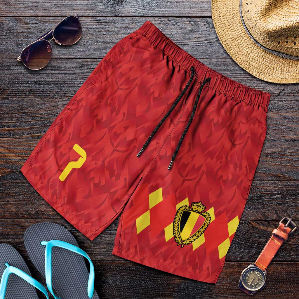 Custom Belgium Football Shorts for Men Fiery Devil Motif