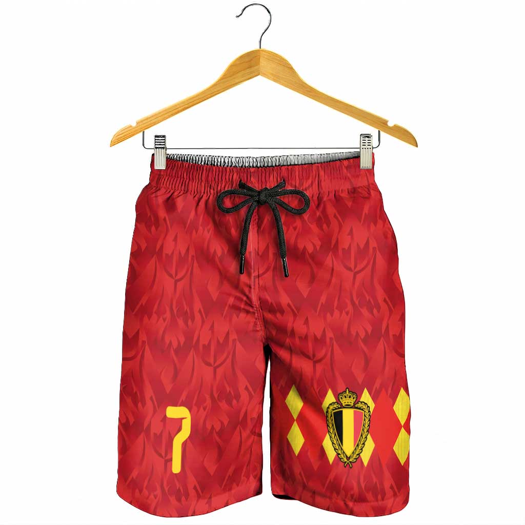 Custom Belgium Football Shorts for Men Fiery Devil Motif