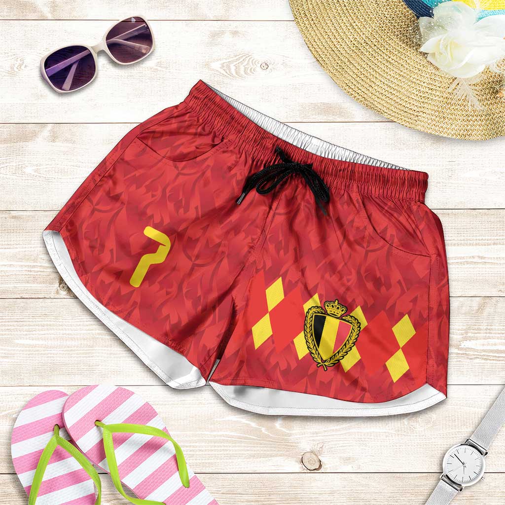 Custom Belgium Football Shorts for Women Fiery Devil Motif