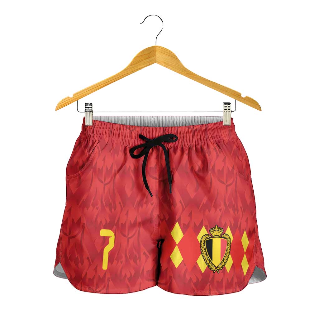 Custom Belgium Football Shorts for Women Fiery Devil Motif