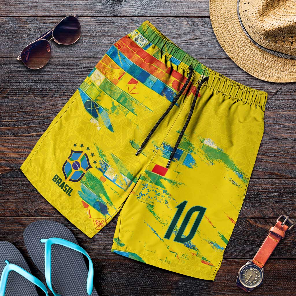 Custom Brasil Football Shorts for Men Abstract Art Inspired Rio Mosaic Steps