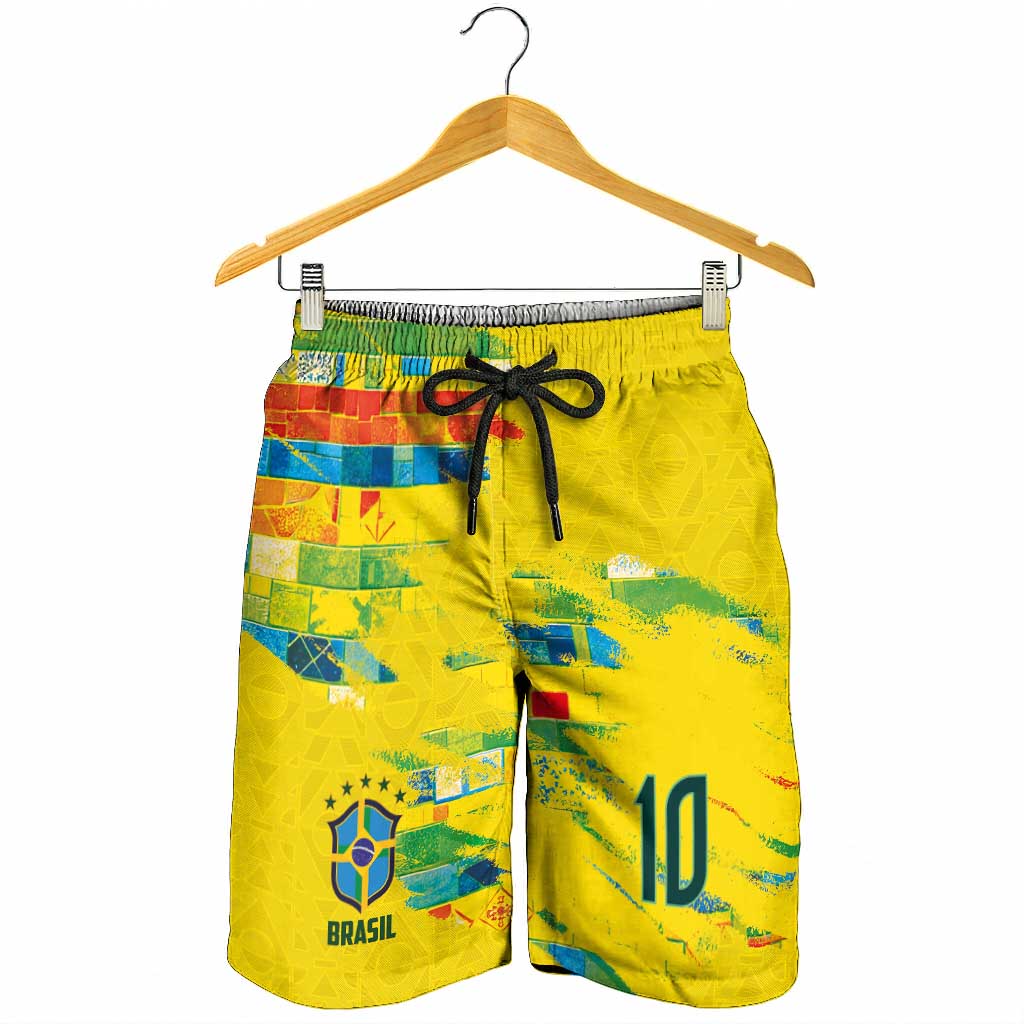 Custom Brasil Football Shorts for Men Abstract Art Inspired Rio Mosaic Steps