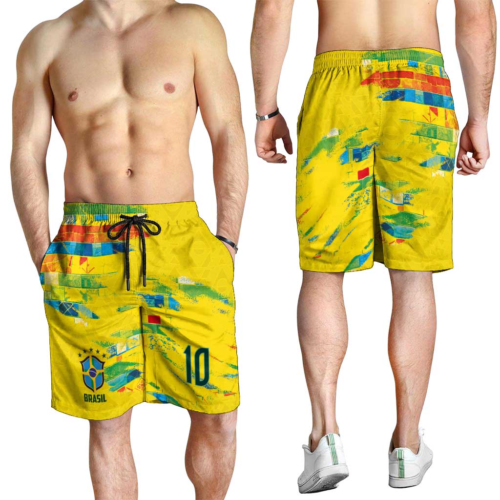 Custom Brasil Football Shorts for Men Abstract Art Inspired Rio Mosaic Steps
