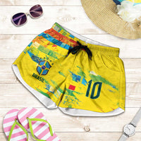 Custom Brasil Football Shorts for Women Abstract Art Inspired Rio Mosaic Steps