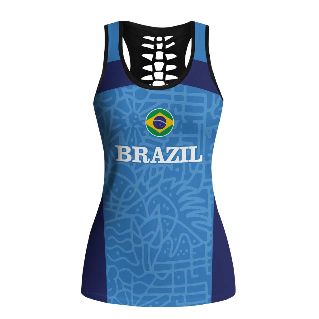 Custom Brazil Football Hollow Tank Top Vamos Selecao - Blue