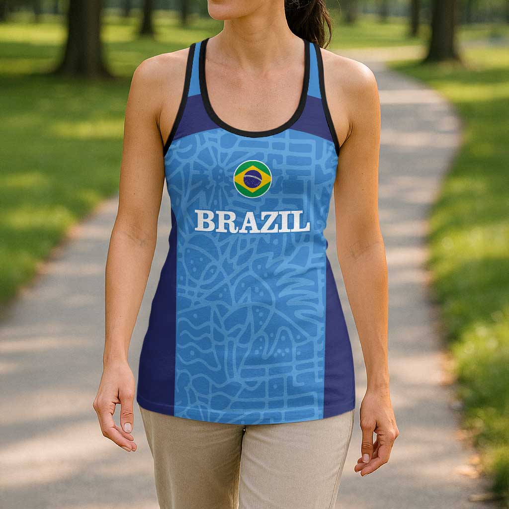 Custom Brazil Football Hollow Tank Top Vamos Selecao - Blue