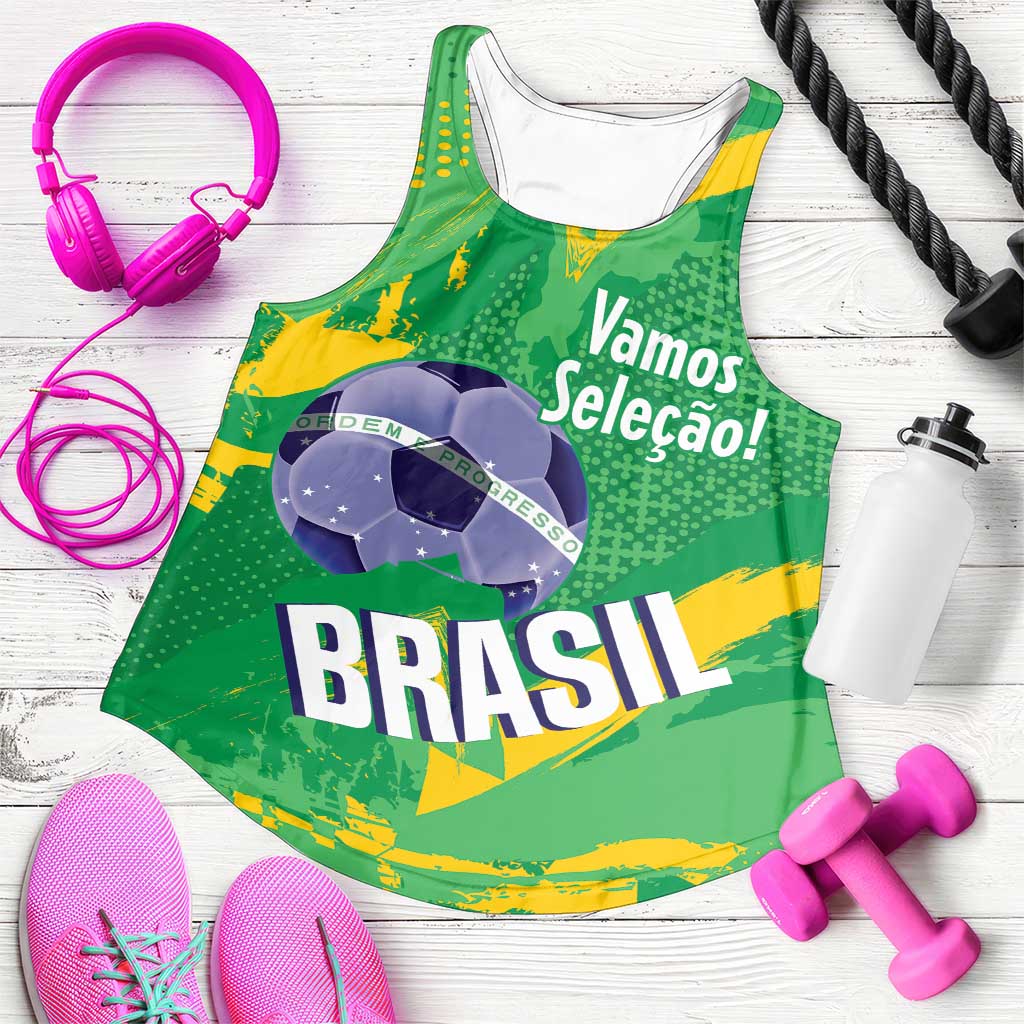 Custom Brazil Football Women Racerback Tank Vamos Selecao Brushes Style