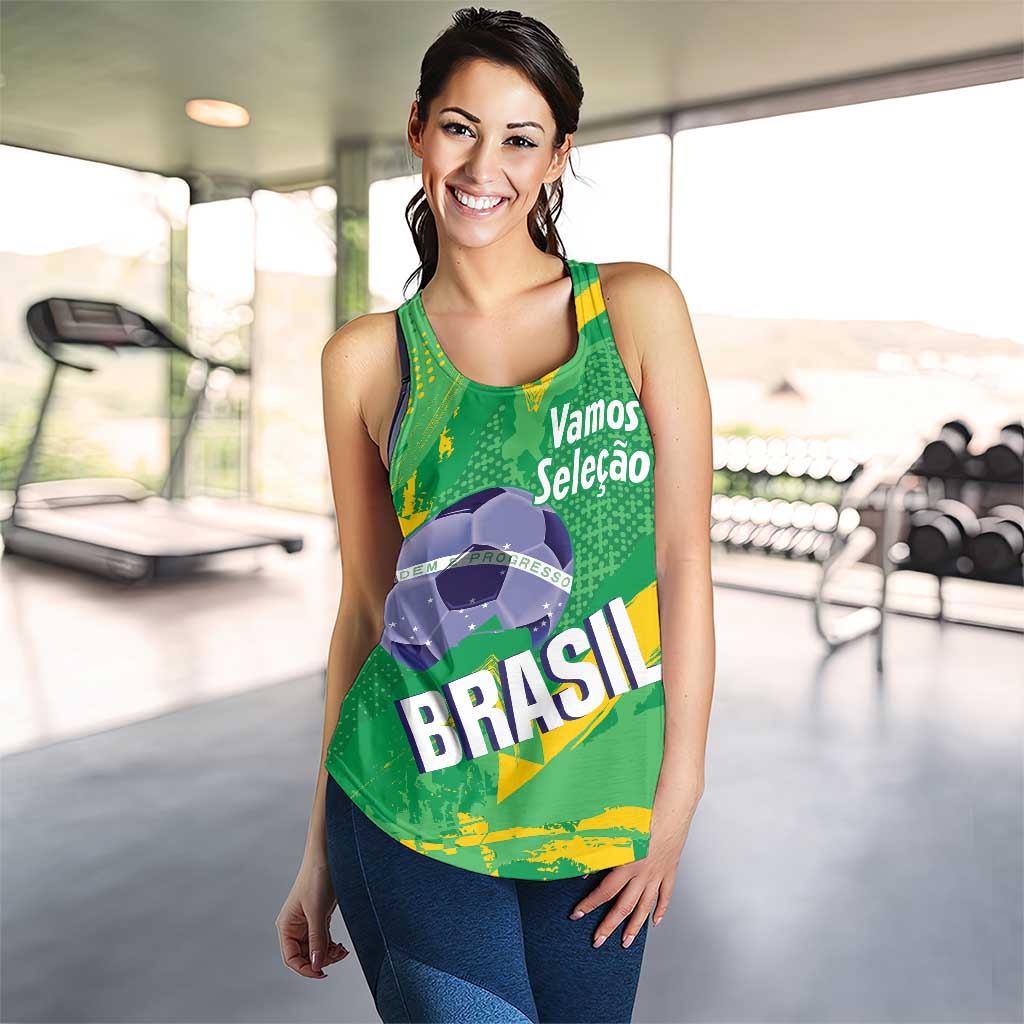 Custom Brazil Football Women Racerback Tank Vamos Selecao Brushes Style