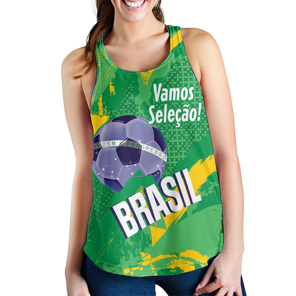 Custom Brazil Football Women Racerback Tank Vamos Selecao Brushes Style
