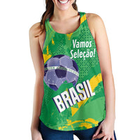 Custom Brazil Football Women Racerback Tank Vamos Selecao Brushes Style