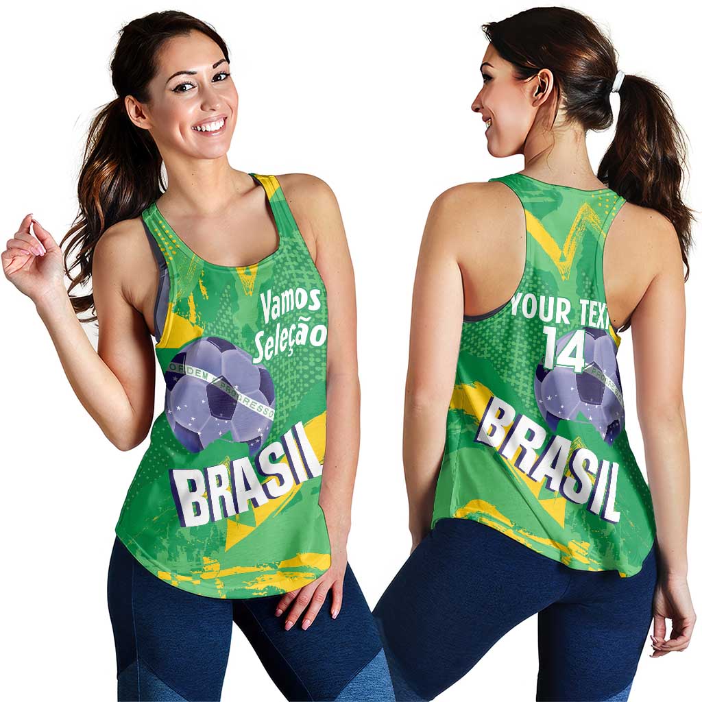 Custom Brazil Football Women Racerback Tank Vamos Selecao Brushes Style