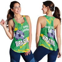 Custom Brazil Football Women Racerback Tank Vamos Selecao Brushes Style