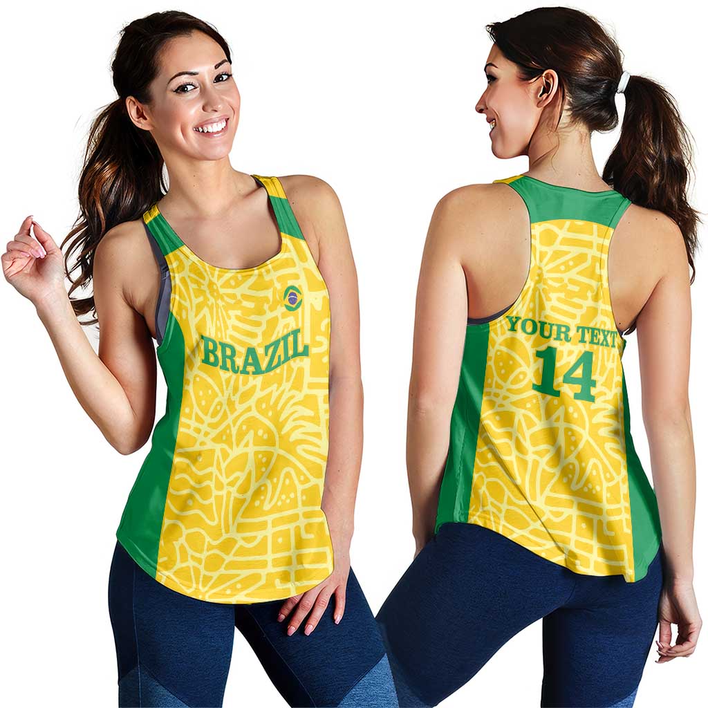 Custom Brazil Football Women Racerback Tank Vamos Selecao - Yellow