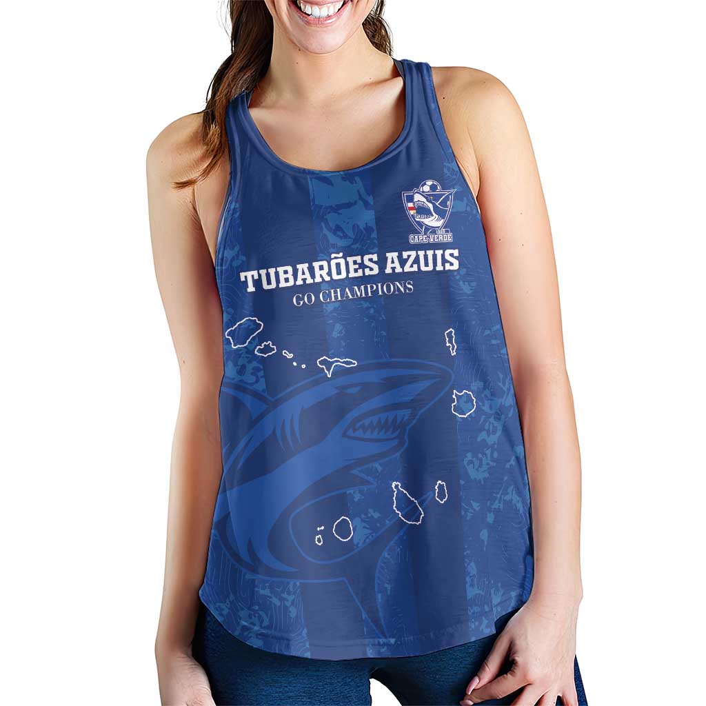 Custom Cape Verde Football Women Racerback Tank Go Champions Tubaroes Azuis - Wonder Print Shop