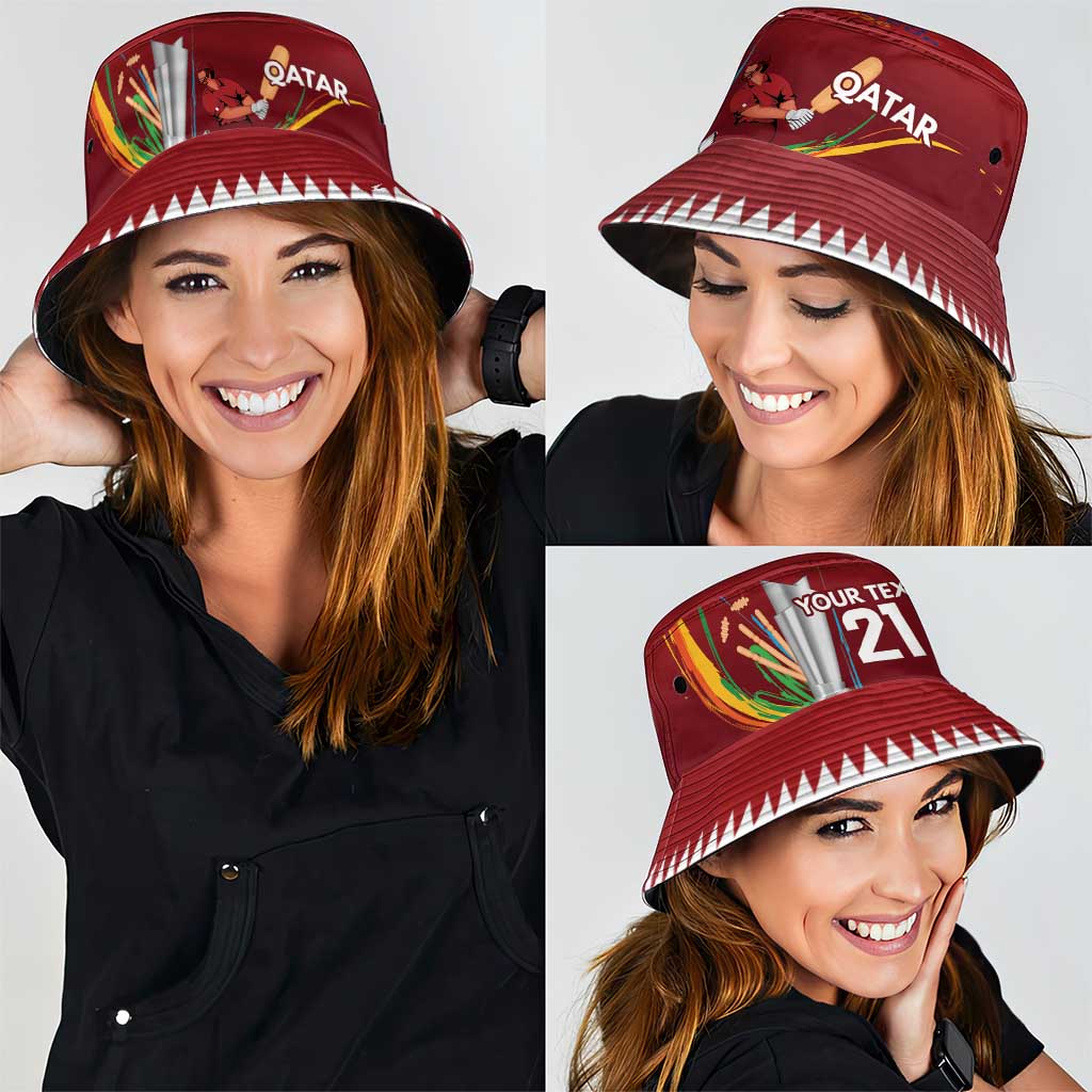 Custom Cricket Qatar East Asia-Pacific Bucket Hat Qatar Boundary to Victory - Wonder Print Shop