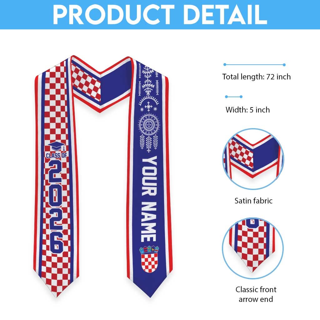 Custom Croatia Graduation Stole Checkerboard Heritage