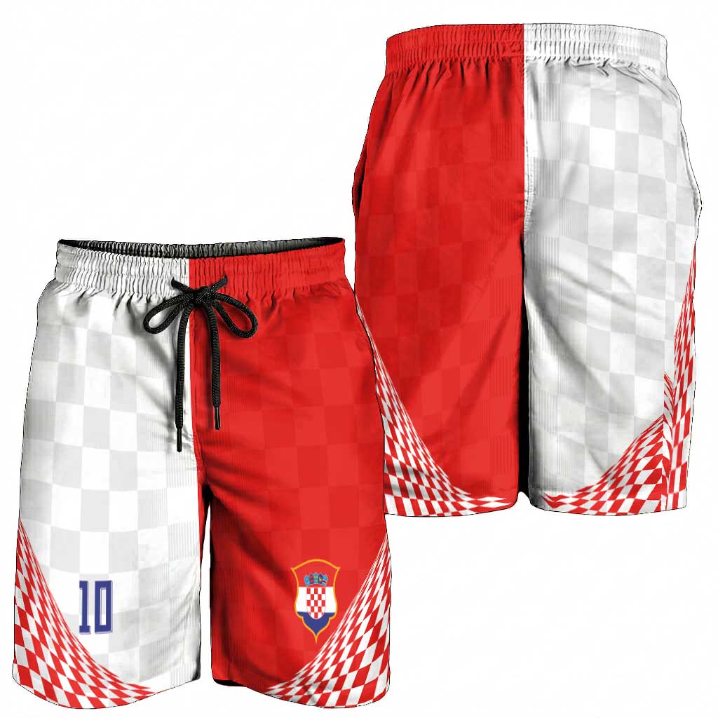 Custom Croatia Hrvatska Football Shorts for Men Halftone Checkerboard National Crest