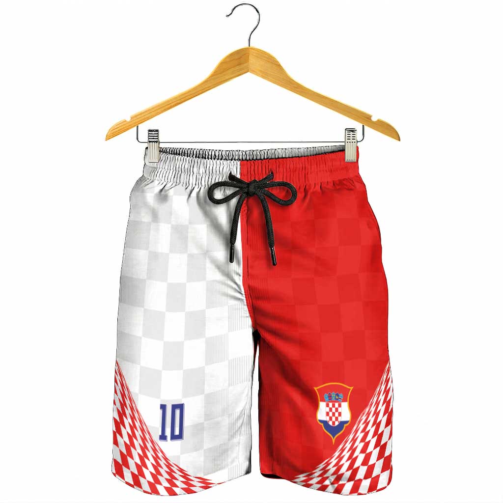 Custom Croatia Hrvatska Football Shorts for Men Halftone Checkerboard National Crest