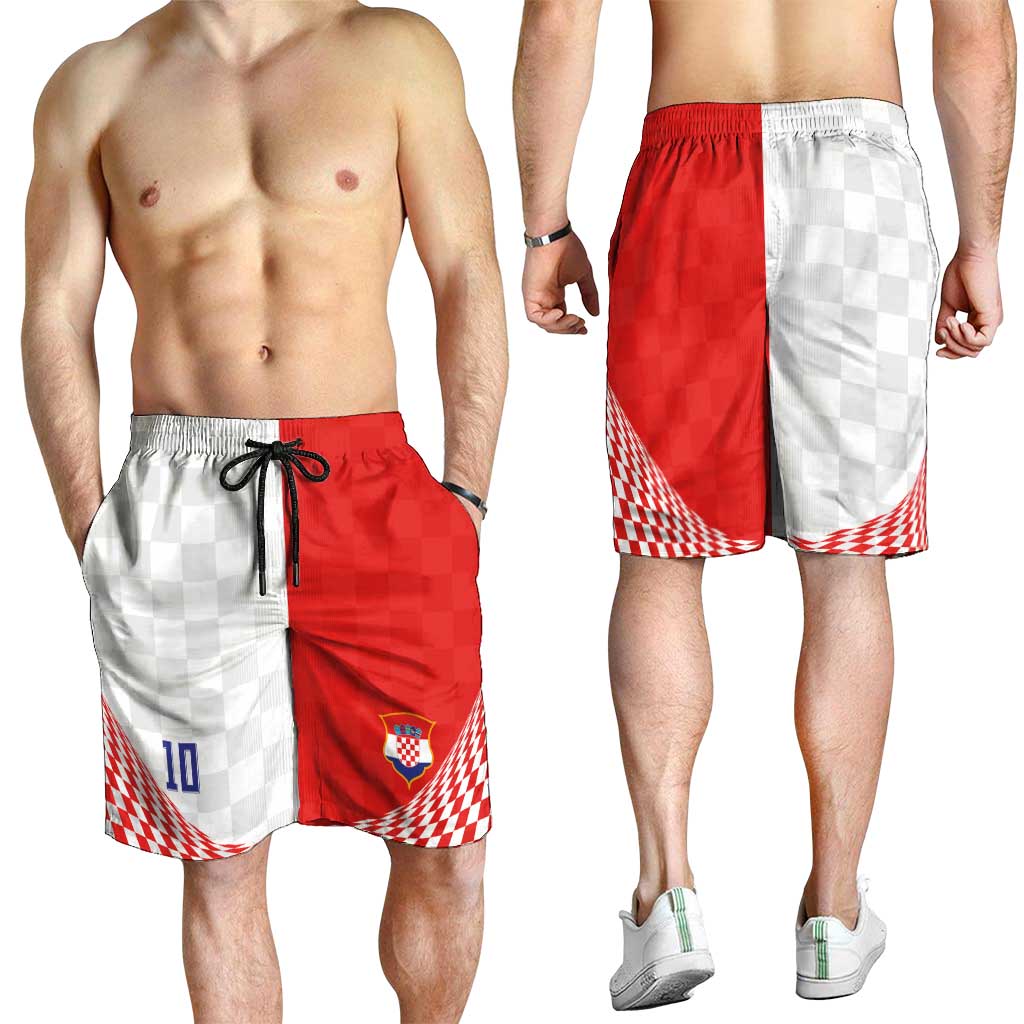 Custom Croatia Hrvatska Football Shorts for Men Halftone Checkerboard National Crest