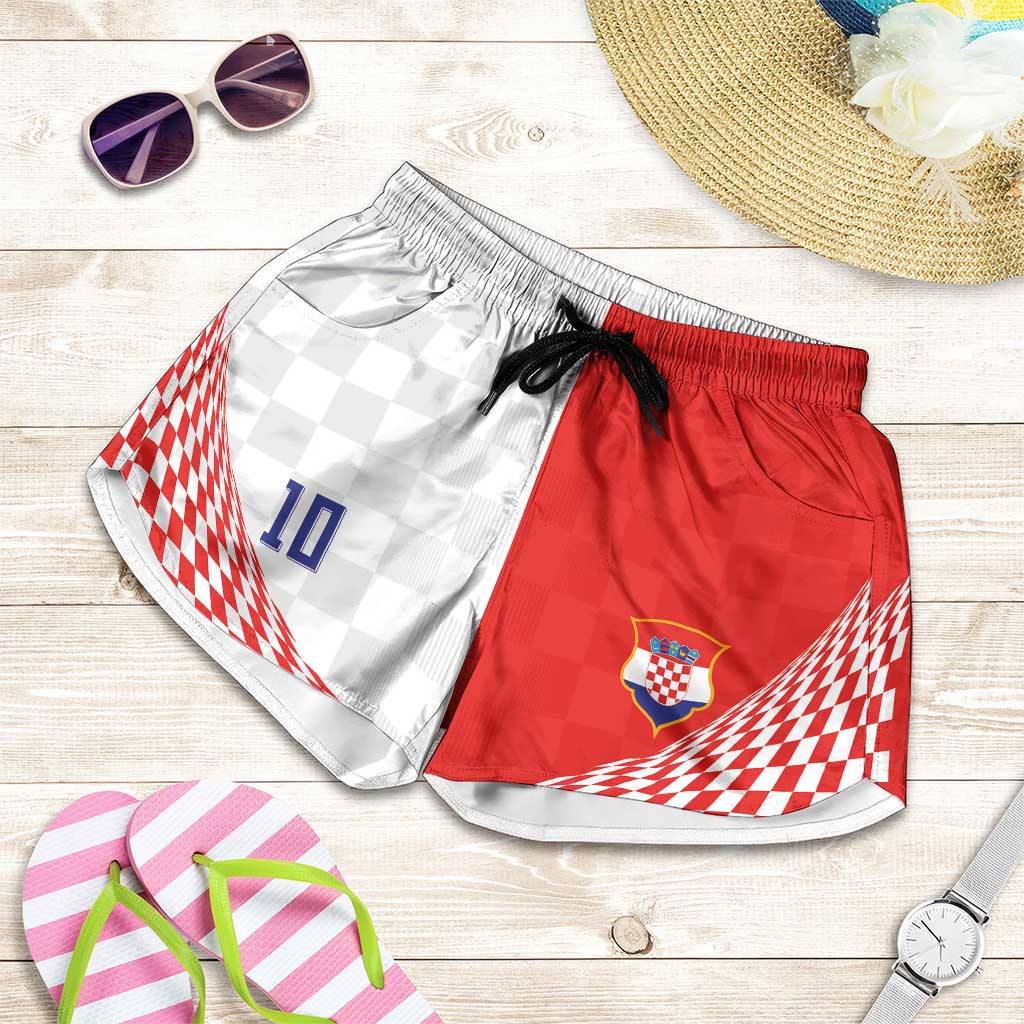 Custom Croatia Hrvatska Football Shorts for Women Halftone Checkerboard National Crest
