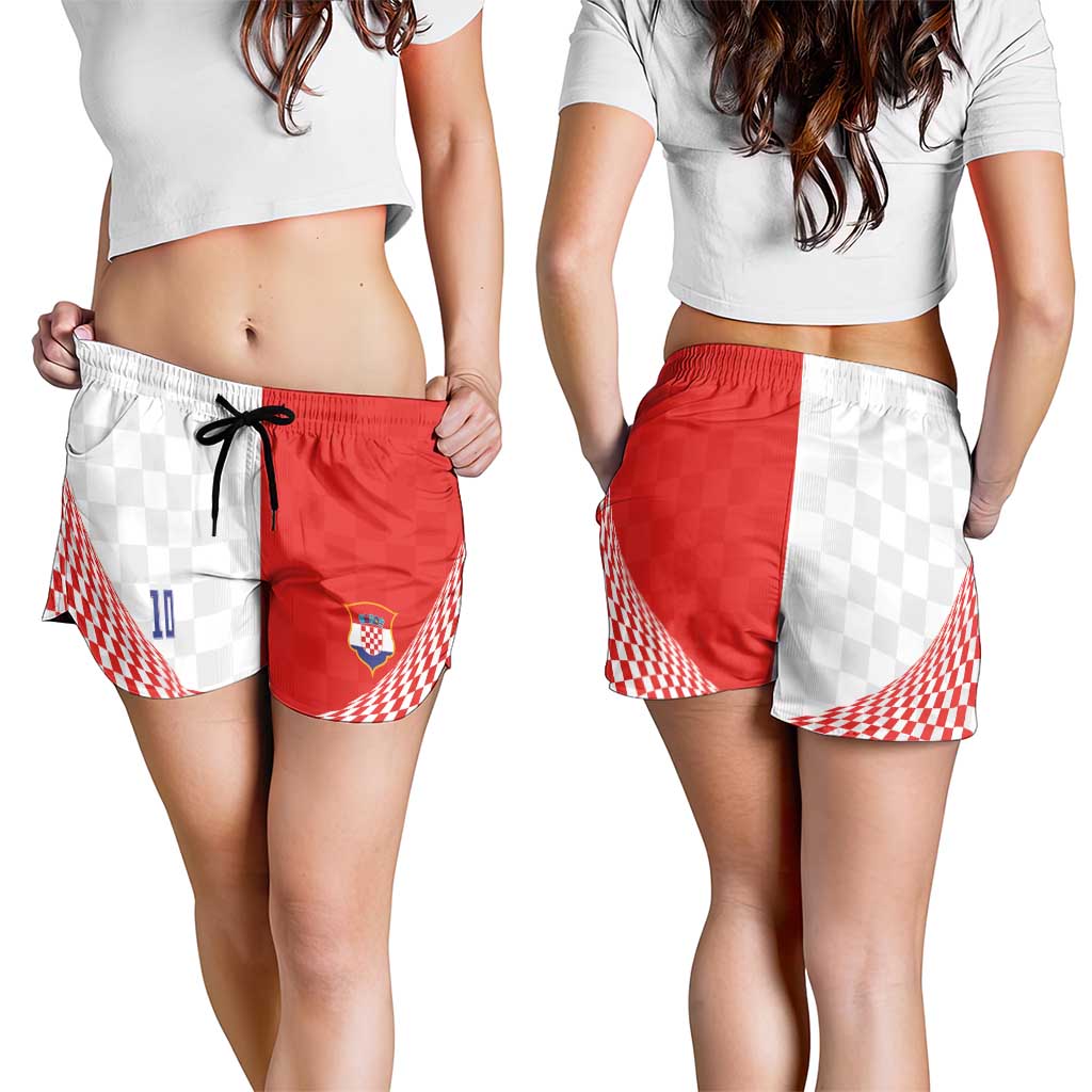 Custom Croatia Hrvatska Football Shorts for Women Halftone Checkerboard National Crest