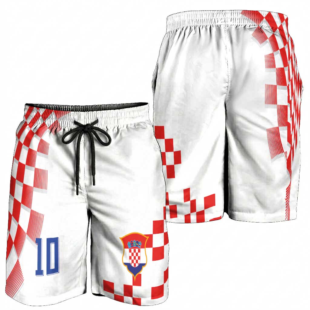 Custom Croatia National Football Shorts for Men Dynamic Red Heritage Checkerboard Pattern