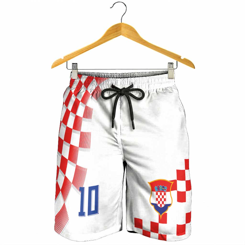 Custom Croatia National Football Shorts for Men Dynamic Red Heritage Checkerboard Pattern