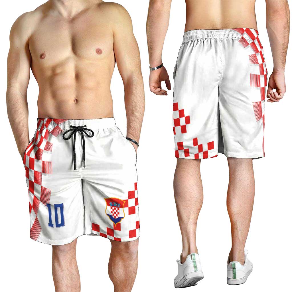 Custom Croatia National Football Shorts for Men Dynamic Red Heritage Checkerboard Pattern