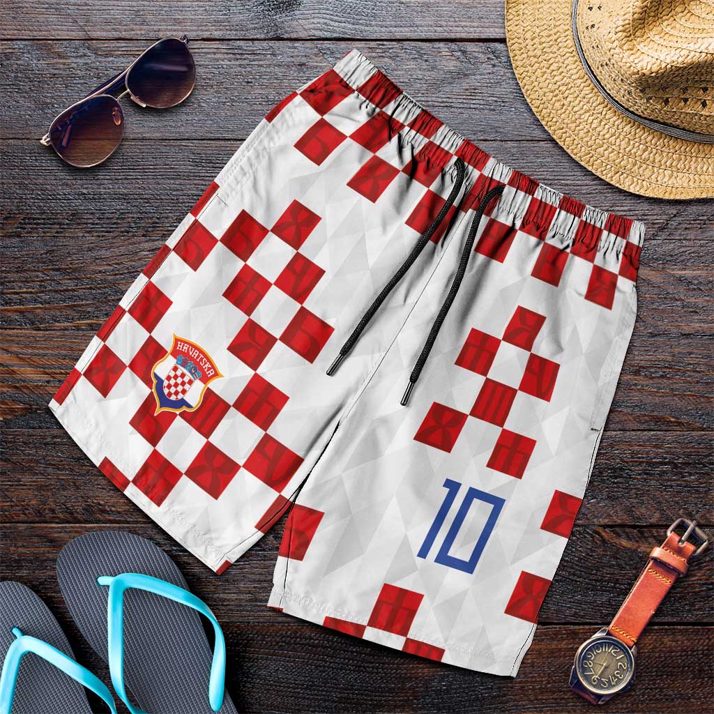 Custom Croatia National Football Shorts for Men Red Checkerboard Glagolitic Script Geometric Pattern Art