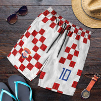 Custom Croatia National Football Shorts for Men Red Checkerboard Glagolitic Script Geometric Pattern Art
