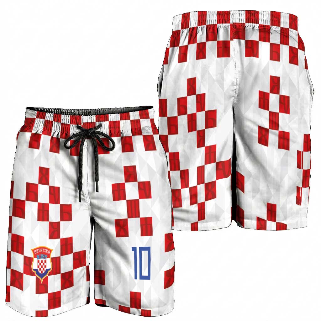 Custom Croatia National Football Shorts for Men Red Checkerboard Glagolitic Script Geometric Pattern Art