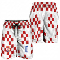 Custom Croatia National Football Shorts for Men Red Checkerboard Glagolitic Script Geometric Pattern Art