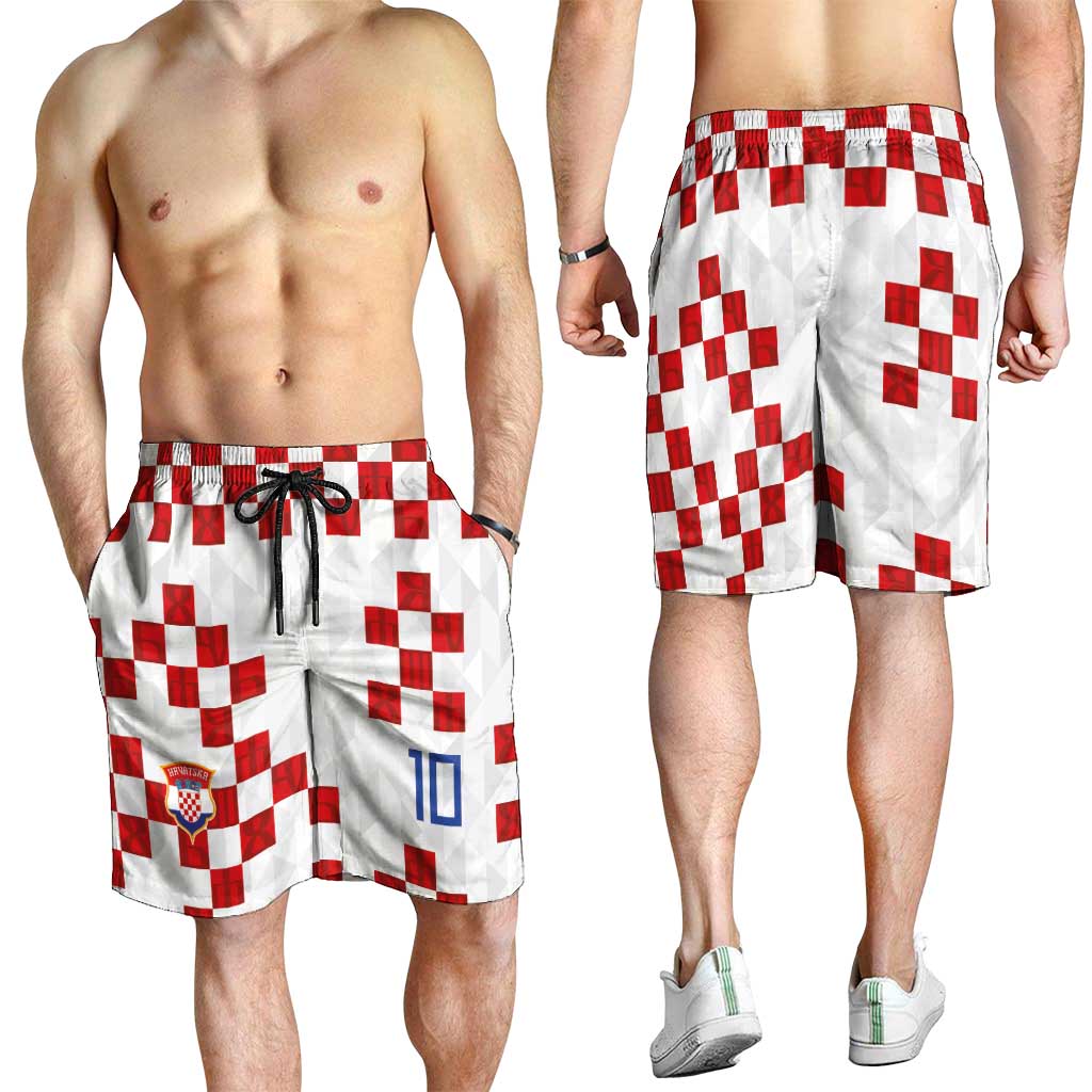 Custom Croatia National Football Shorts for Men Red Checkerboard Glagolitic Script Geometric Pattern Art