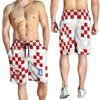 Custom Croatia National Football Shorts for Men Red Checkerboard Glagolitic Script Geometric Pattern Art