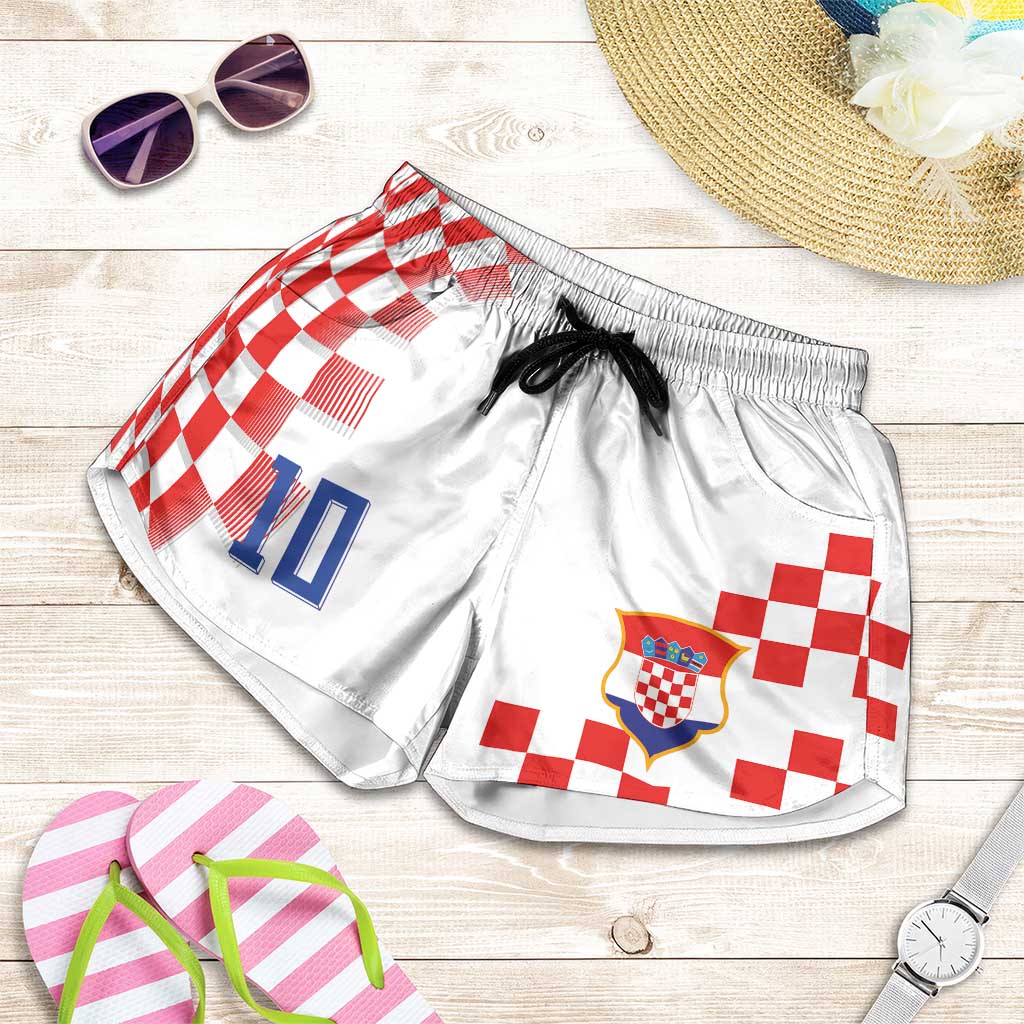 Custom Croatia National Football Shorts for Women Dynamic Red Heritage Checkerboard Pattern