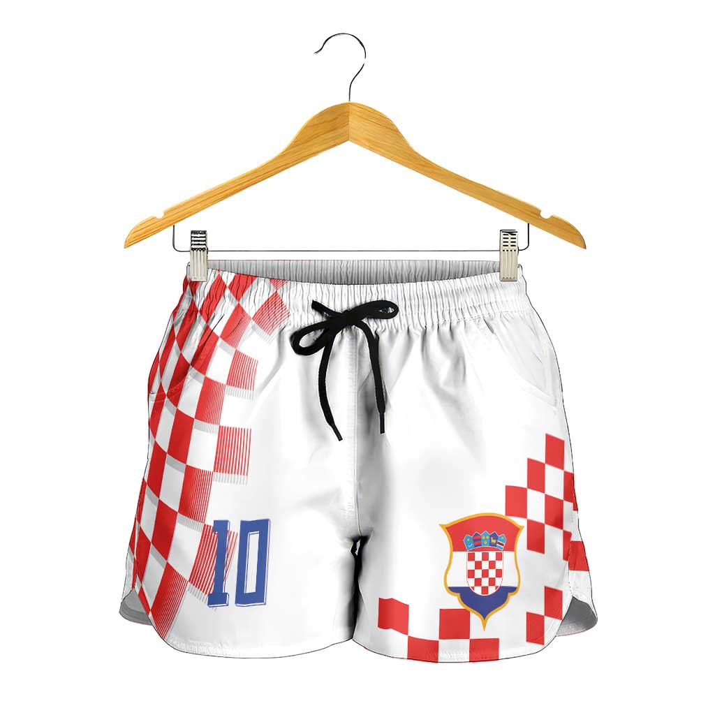 Custom Croatia National Football Shorts for Women Dynamic Red Heritage Checkerboard Pattern