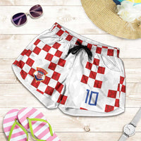 Custom Croatia National Football Shorts for Women Red Checkerboard Glagolitic Script Geometric Pattern Art