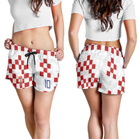 Custom Croatia National Football Shorts for Women Red Checkerboard Glagolitic Script Geometric Pattern Art