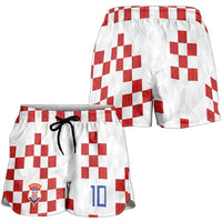 Custom Croatia National Football Shorts for Women Red Checkerboard Glagolitic Script Geometric Pattern Art