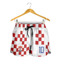 Custom Croatia National Football Shorts for Women Red Checkerboard Glagolitic Script Geometric Pattern Art