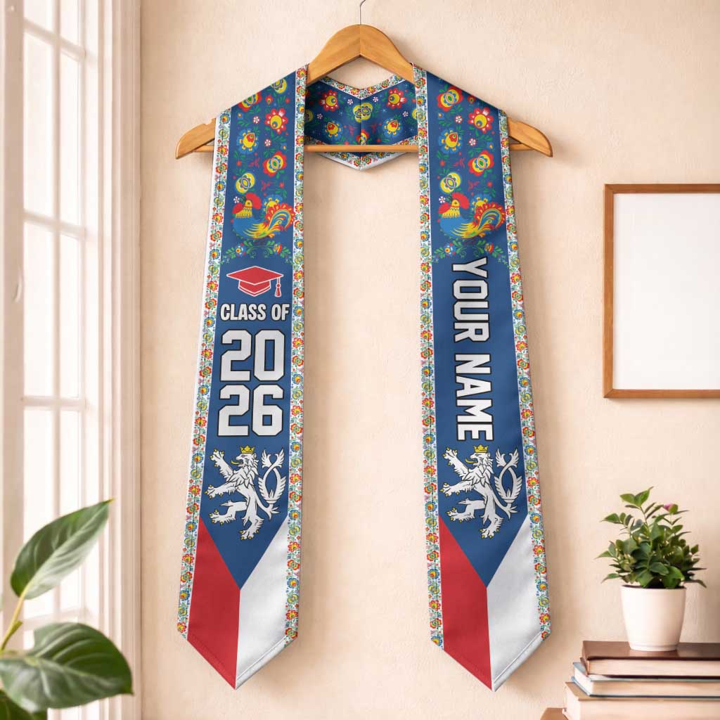 Custom Czech Republic Graduation Stole Czech Lion Folk Art Pattern