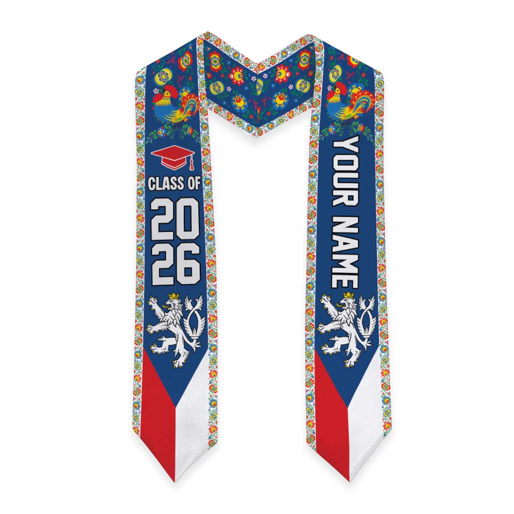 Custom Czech Republic Graduation Stole Czech Lion Folk Art Pattern