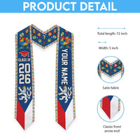 Custom Czech Republic Graduation Stole Czech Lion Folk Art Pattern