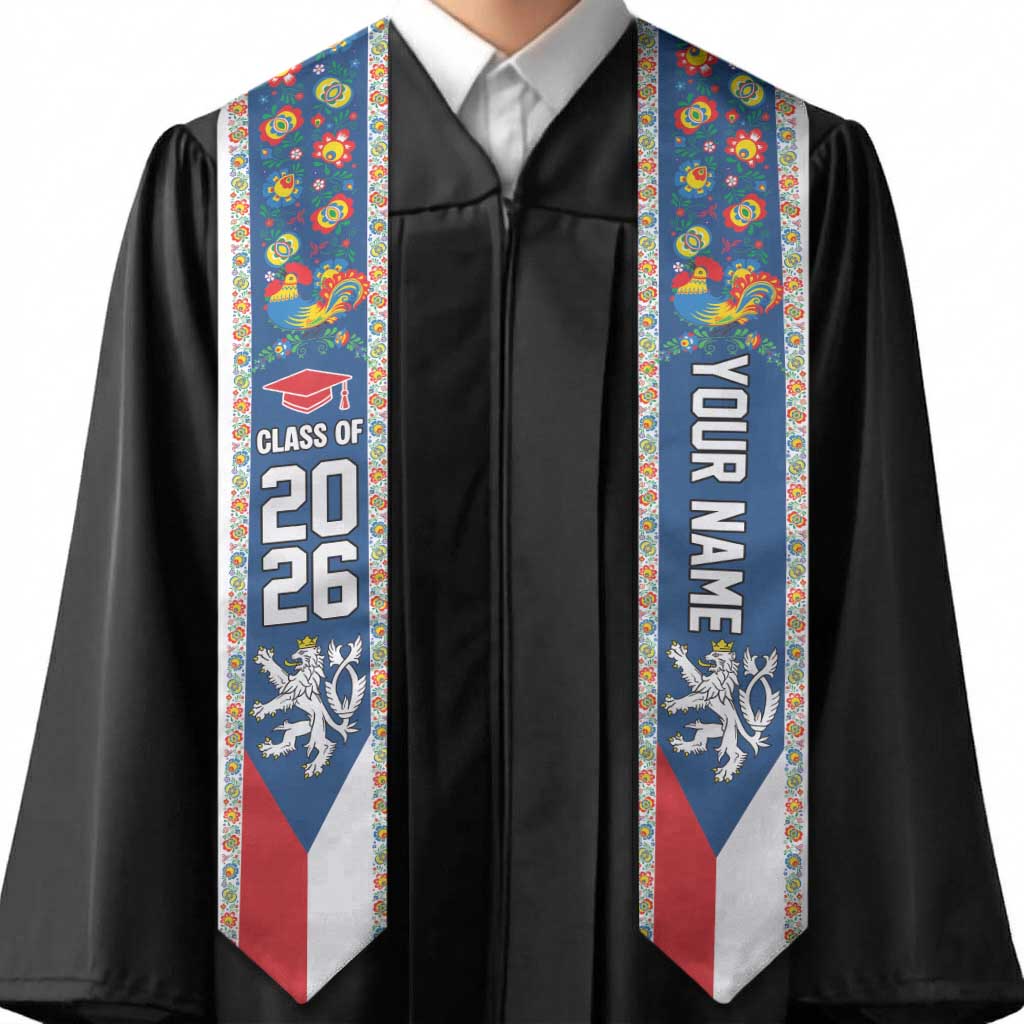 Custom Czech Republic Graduation Stole Czech Lion Folk Art Pattern