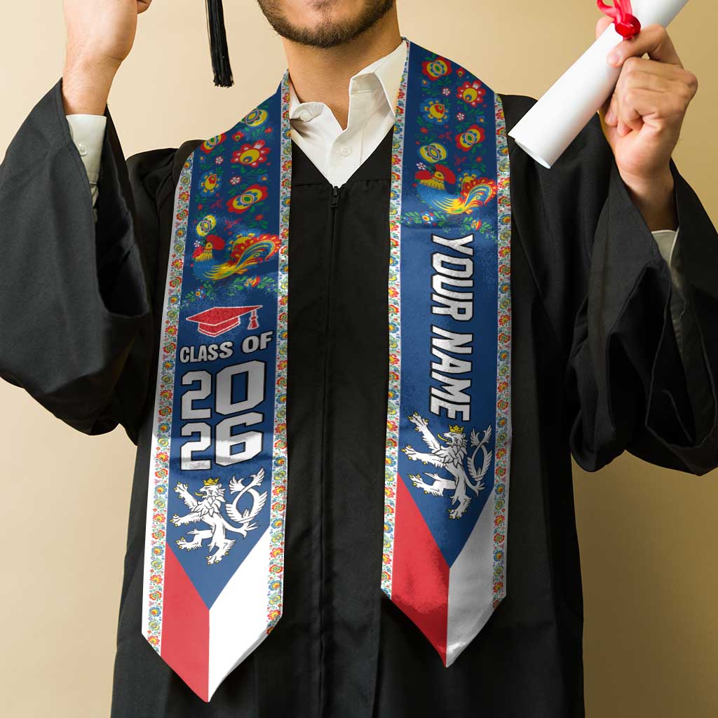 Custom Czech Republic Graduation Stole Czech Lion Folk Art Pattern