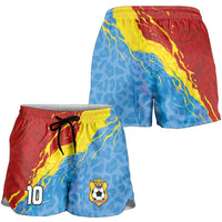 Custom DR Congo Leopards Football Shorts for Women Abstract Leopard Pattern With National Colors And Crest