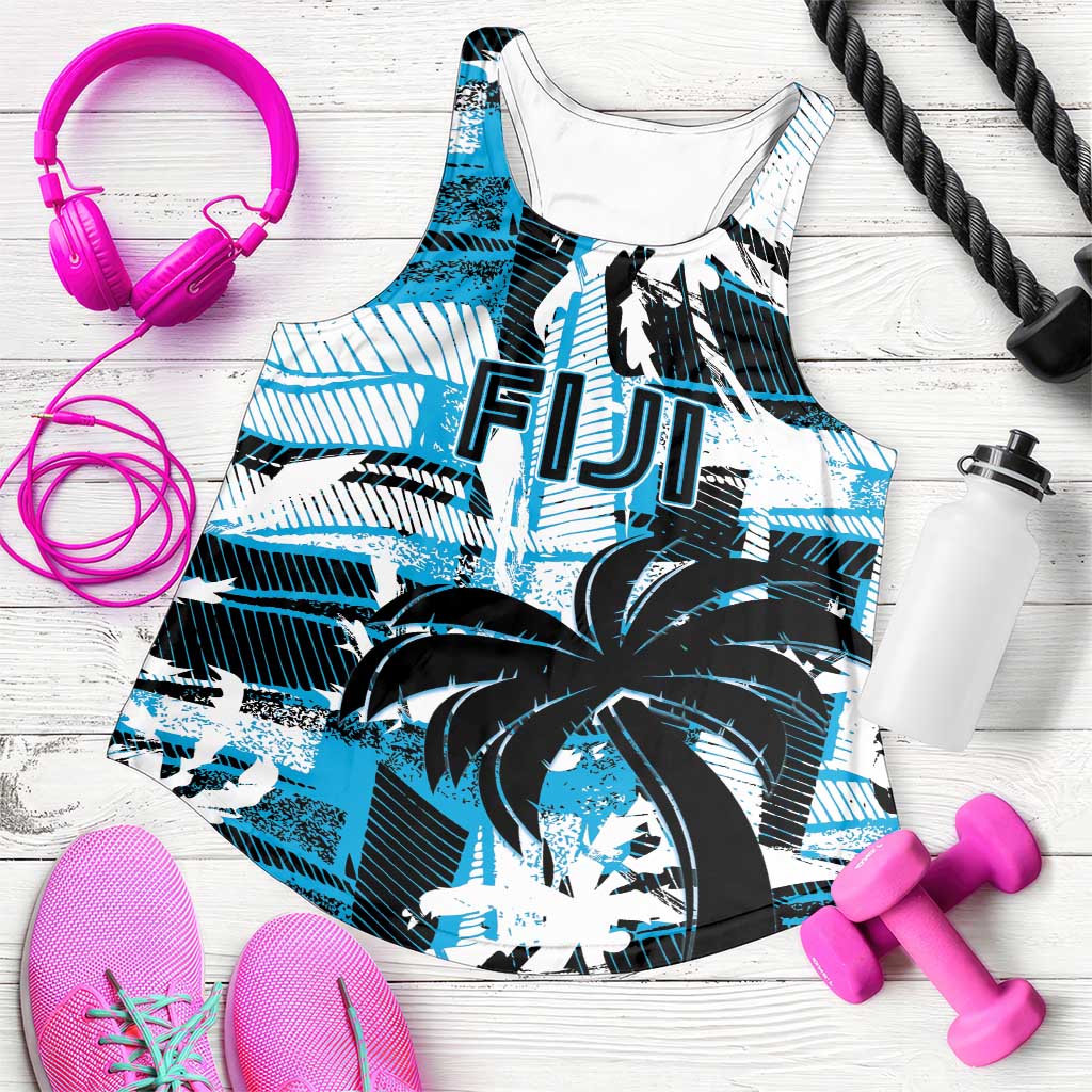 Custom Fijian Rugby Women Racerback Tank Grunge Palm Stylized