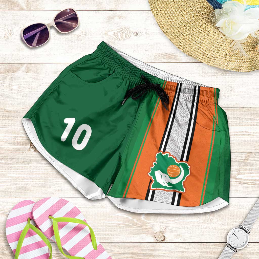 Custom Ivory Coast National Football Shorts for Women Les Elephants-Striped Sport Style - Wonder Print Shop