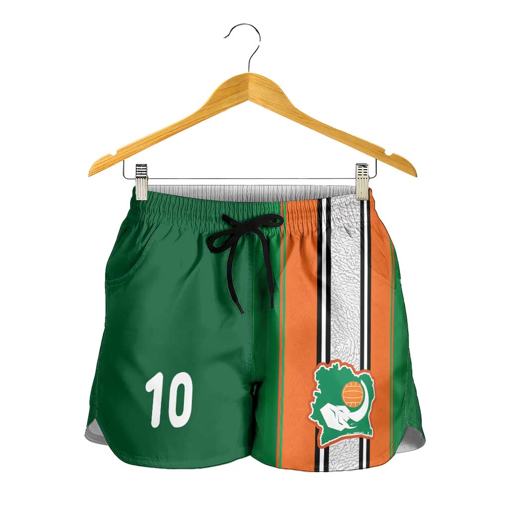 Custom Ivory Coast National Football Shorts for Women Les Elephants-Striped Sport Style - Wonder Print Shop